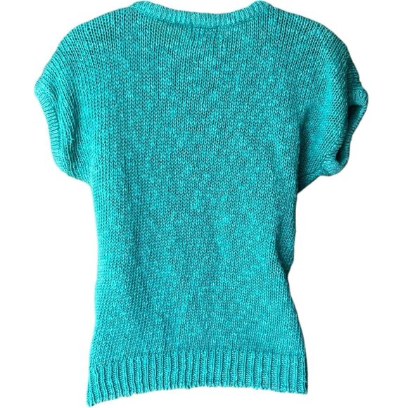 Vtg 80s KORET Turquoise Short Sleeve Pom Pom Cableknit Sweater Sz M Preppy Mom - Picture 7 of 15